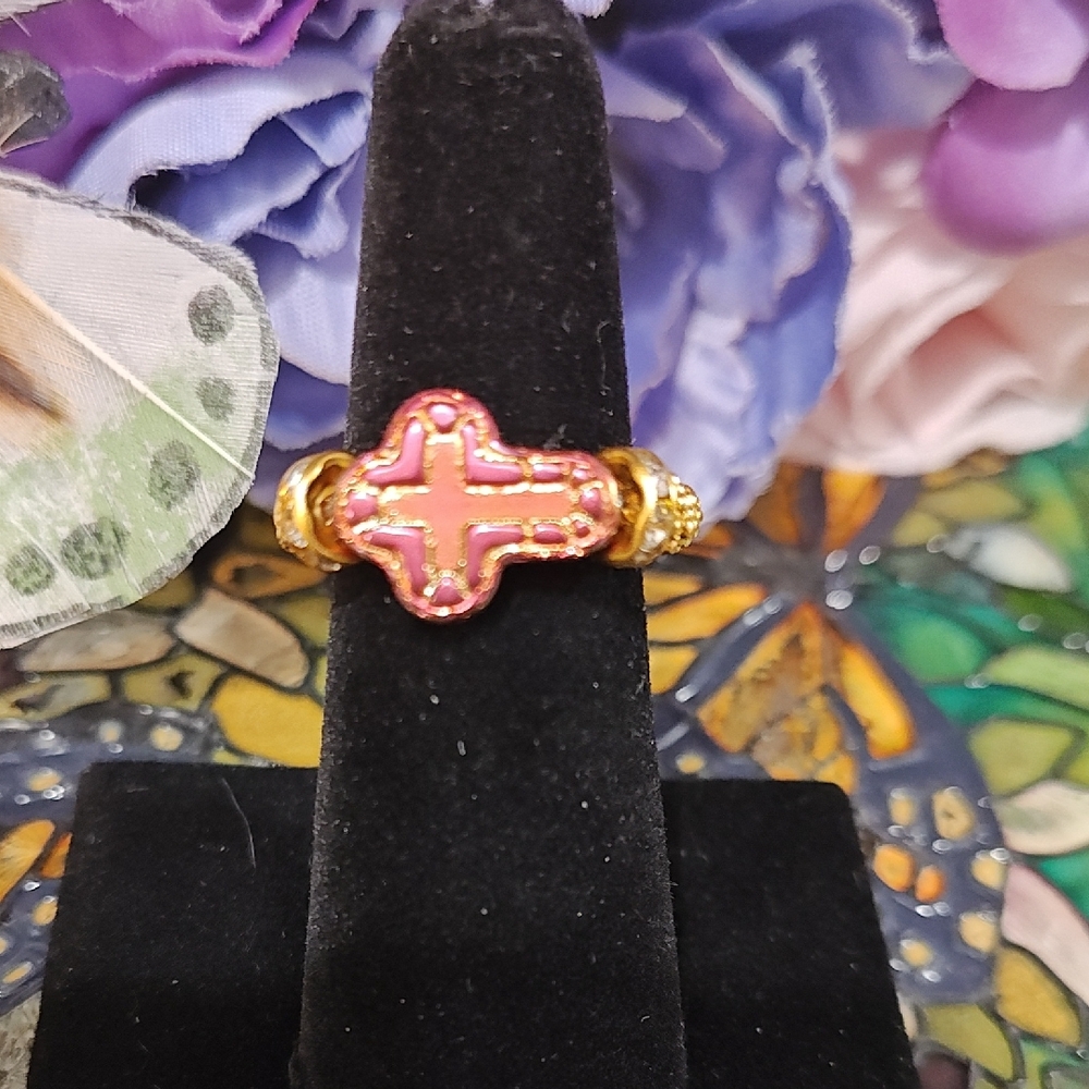 Handmade Gold & Pink Holy Cross  Ring - Read Below Custom Details 👇